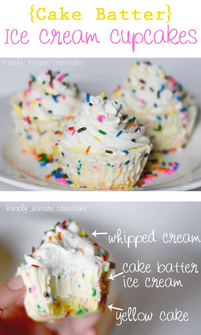 The Best Ice Cream Cupcakes made with Cake Batter! They would be perfect to serve at a birthday party. Easy to make ahead of time for a party!