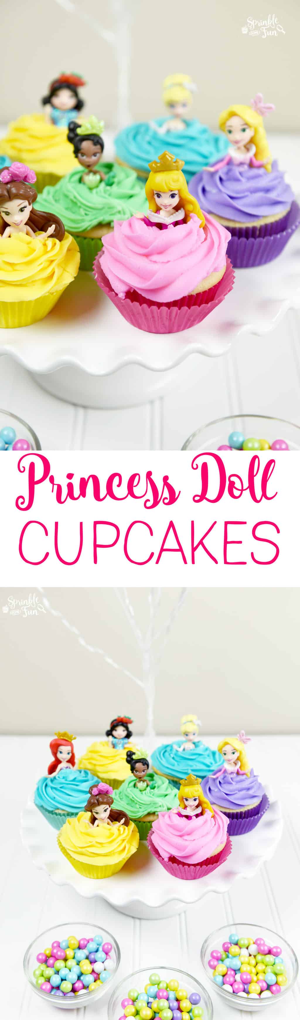 Disney Princess Doll Cupcakes are the perfect treat for any Disney princess fan and will be the hit of any Disney princess party.