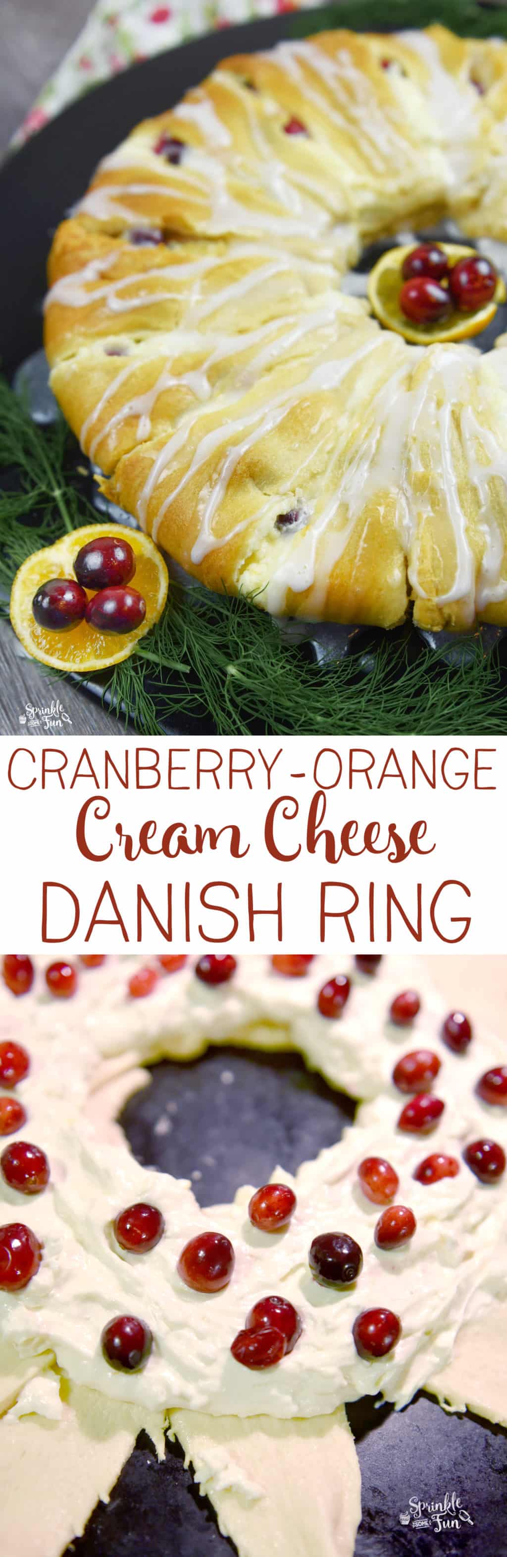 It's easy to make a Cranberry-Orange Cream Cheese Danish Ring w/ a sweet and creamy danish cheese filling inside a ring of crescent rolls!