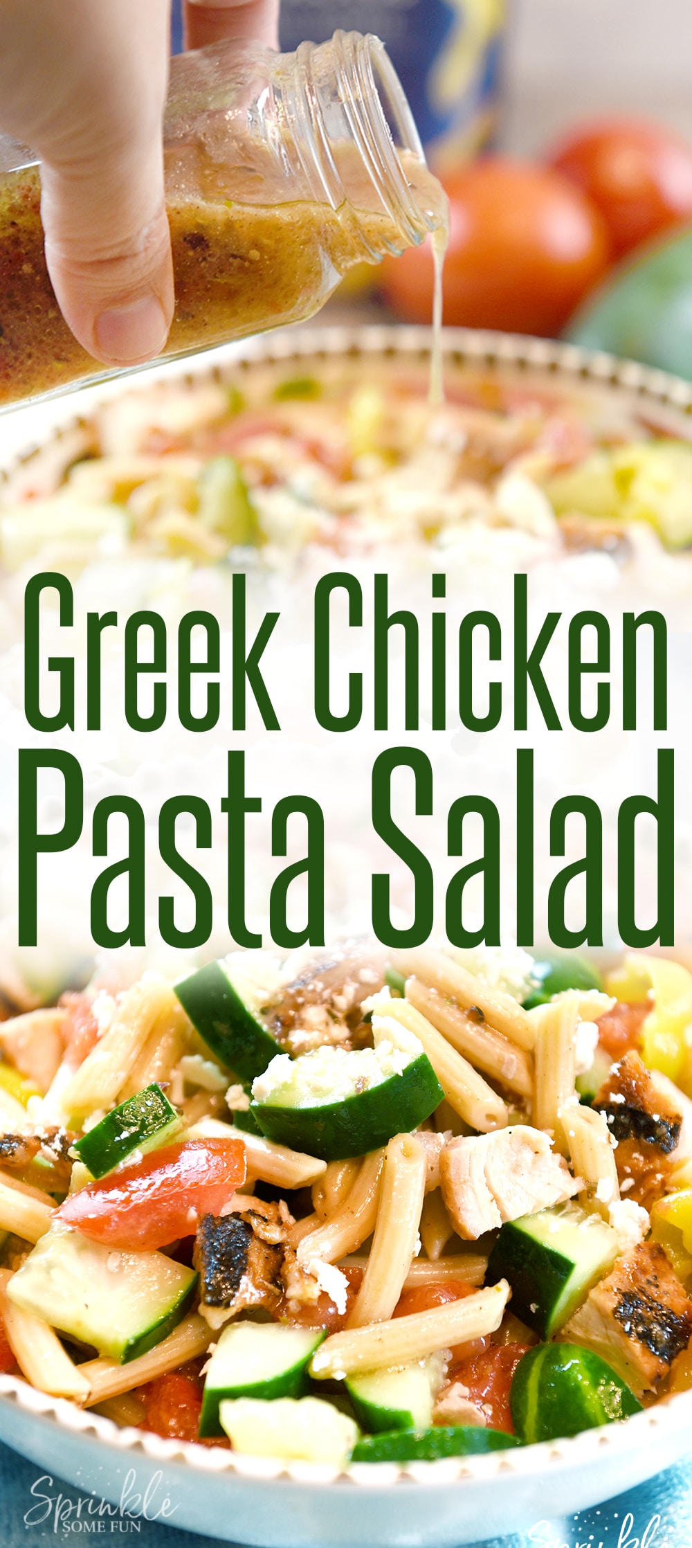 A beautiful and tasty Greek Chicken Pasta Salad made in around 1o minutes! The flavors are bold with a great Greek inspired taste.