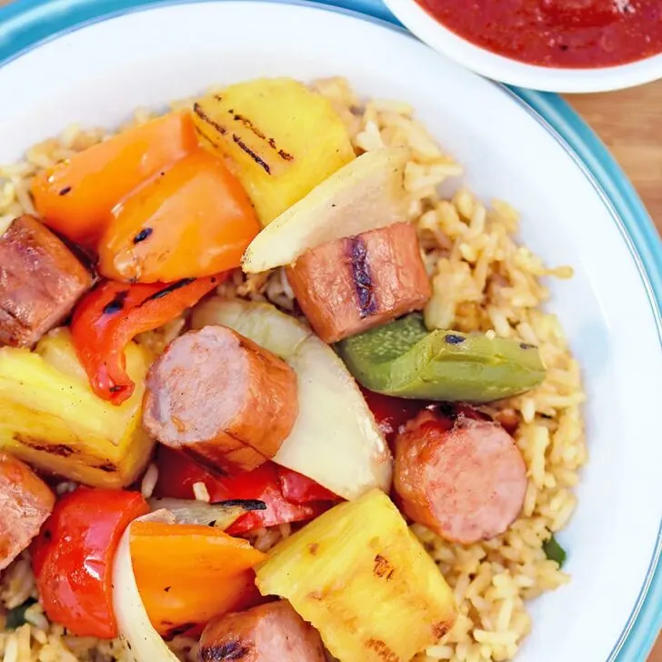 Hawaiian Smoked Sausage Medley with Strawberry Sweet n Sour Sauce! {Family Night Hawaiian Style}