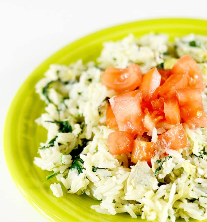 5 MINUTE Creamy Spinach & Artichoke Rice!