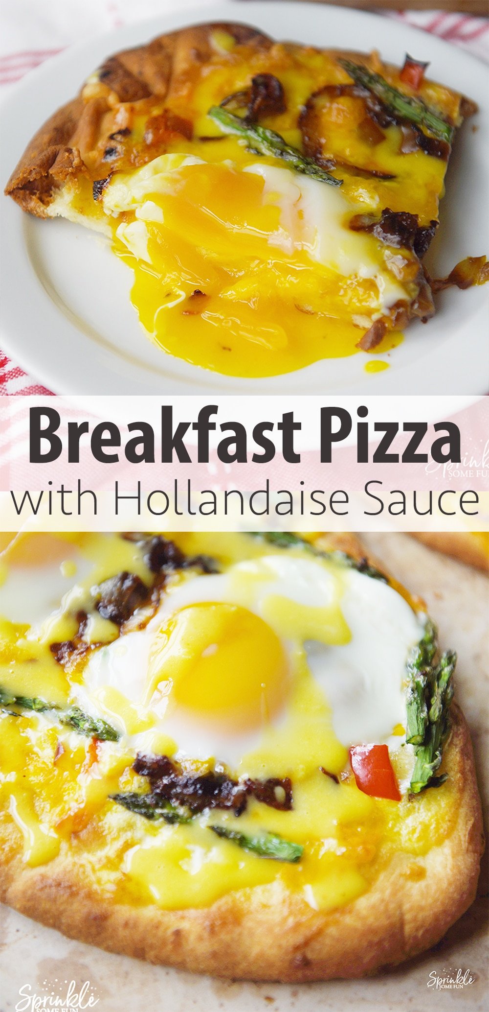 This Breakfast Pizza with Hollandaise Sauce is perfect as a tasty brunch idea! The creamy Hollandaise sauce makes the pizza taste rich and amazing! #brunch #breakfastpizza #pizza #breakfast #lunch