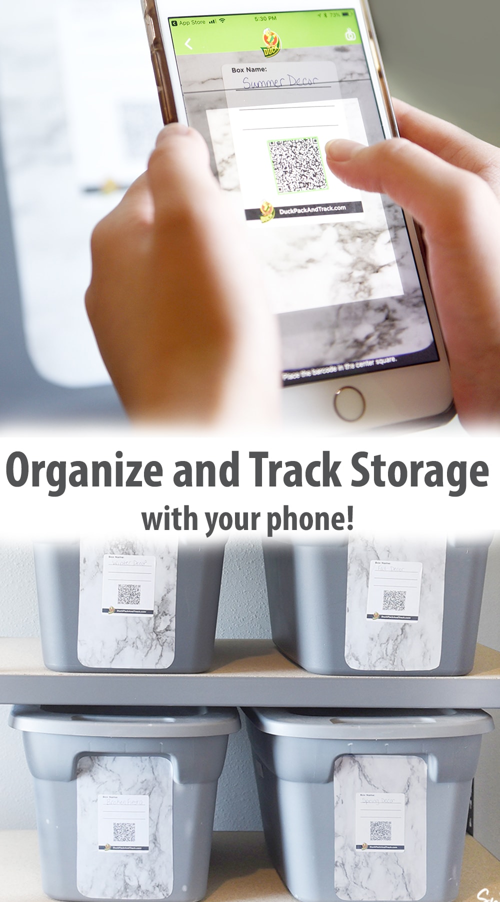 Duck Pack & Track™ labels app let you use your phone to Organize Seasonal Decor. This makes organization and tracking down seasonal items a breeze. #organization #apps #storage #seasonaldecor #organize